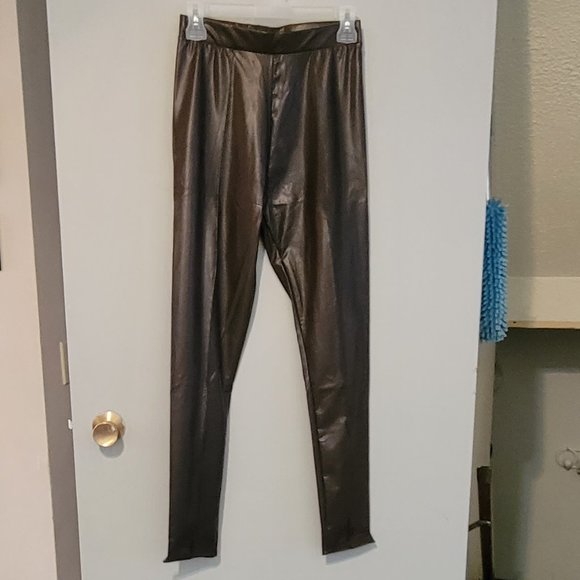 Brown Wet Look Pants Style 1 - Picture 1 of 1